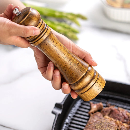 Premium Oak Wood Manual Pepper Grinder | 5" 8" 10" Seasoning Grinding Jar for Kitchen