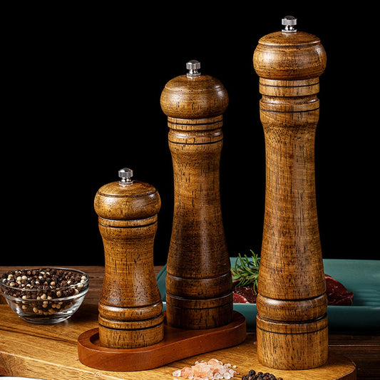 Premium Oak Wood Manual Pepper Grinder | 5" 8" 10" Seasoning Grinding Jar for Kitchen