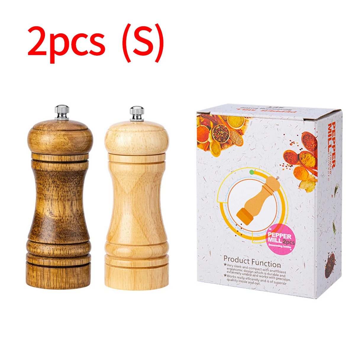 Premium Oak Wood Manual Pepper Grinder | 5" 8" 10" Seasoning Grinding Jar for Kitchen