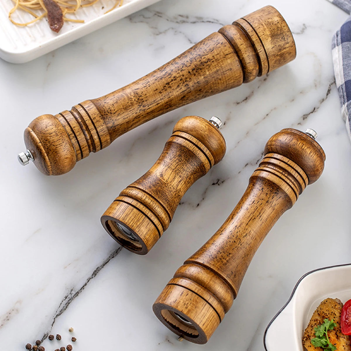 Premium Oak Wood Manual Pepper Grinder | 5" 8" 10" Seasoning Grinding Jar for Kitchen