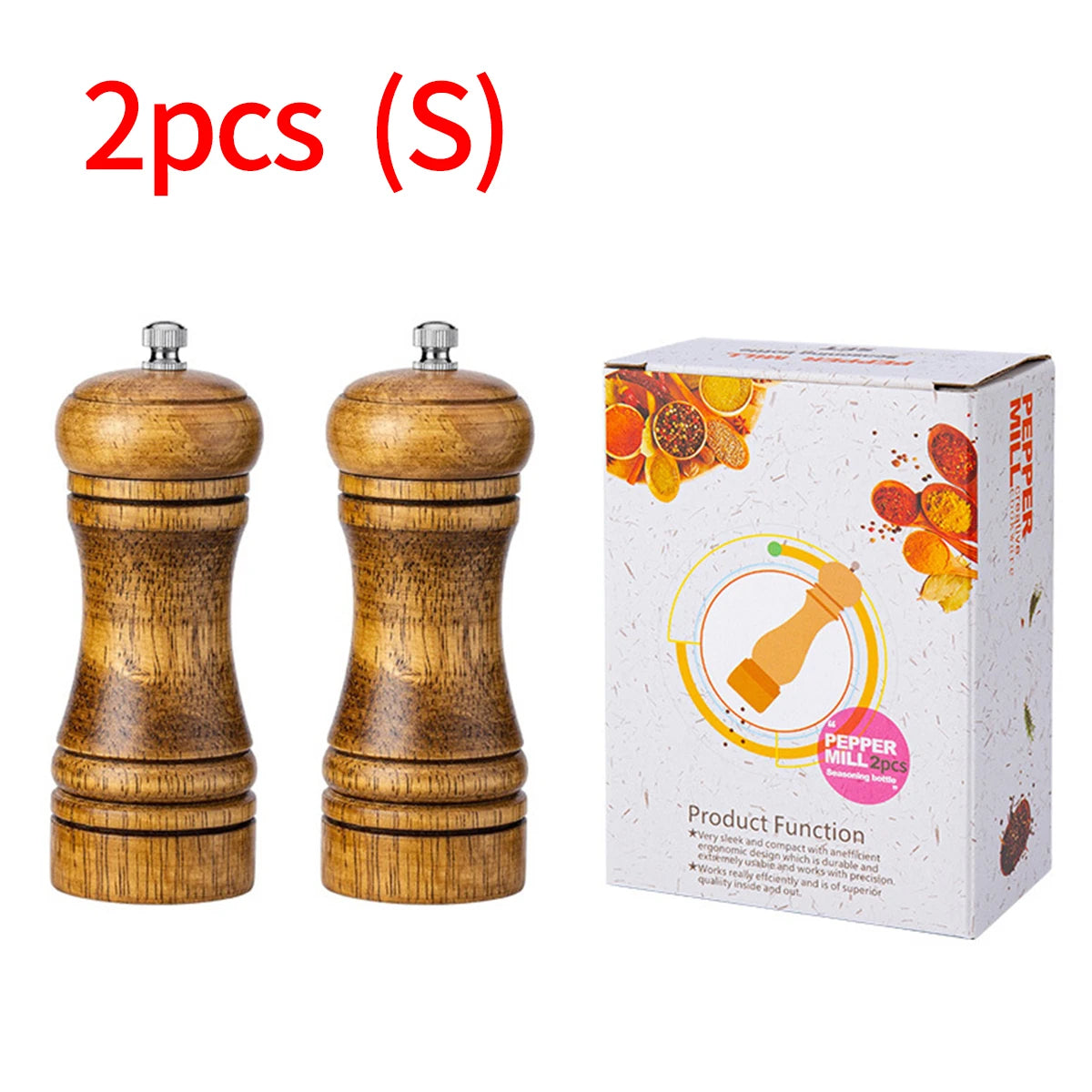 Premium Oak Wood Manual Pepper Grinder | 5" 8" 10" Seasoning Grinding Jar for Kitchen
